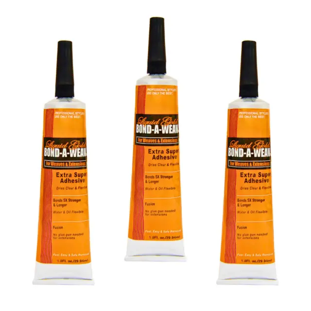 3 x Liquid Gold Glue 1 oz Tube Hair Extension Fusion Bonding Glue / Weave  Weft