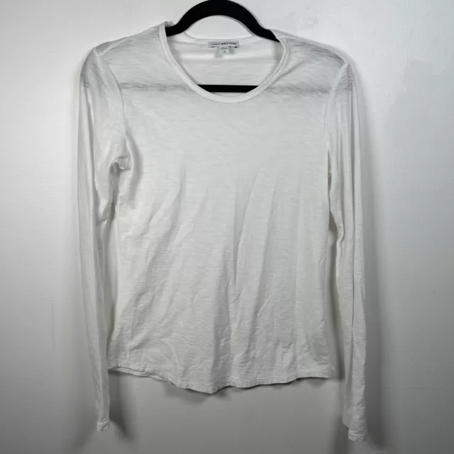 James Perse Sheer Slub Long Sleeve Crew Shirt Size 0 Small White Women’s