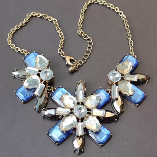 Collier Ras-Du-Cou En Cristaux Bleu Et Transparent A Fleur - Design Tour de Cou