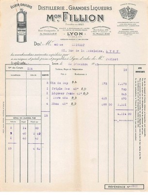 Facture.AM19844.Lyon.1948.Mon Fillon.Distillerie.Grandes liqueurs.Elixir Gauloi 