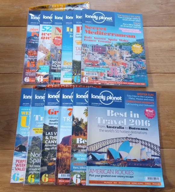 12 x Lonely Planet Magazine 2015 - Travel Magazines - Discontinued - VGC