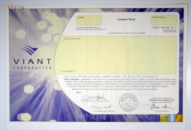 Viant Corp., 2001 Odd Shares Specimen Stock Certificate, VF