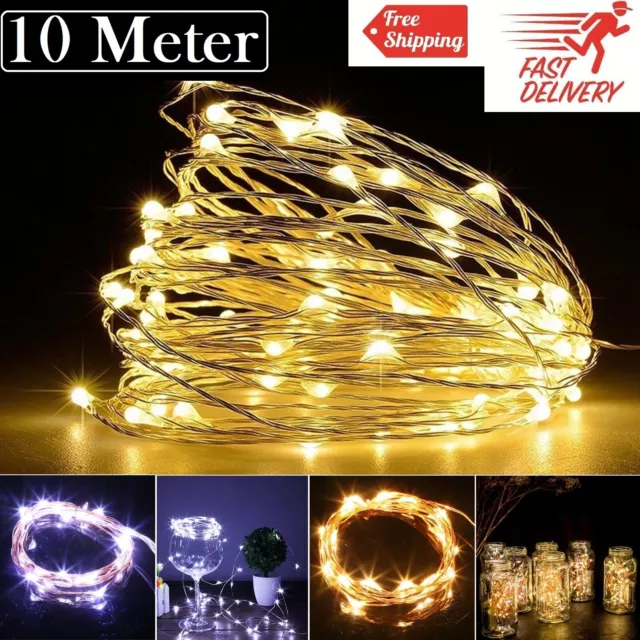 20-100 LED Battery Powered String Fairy Lights Copper Wire Xmas Decor White Warm