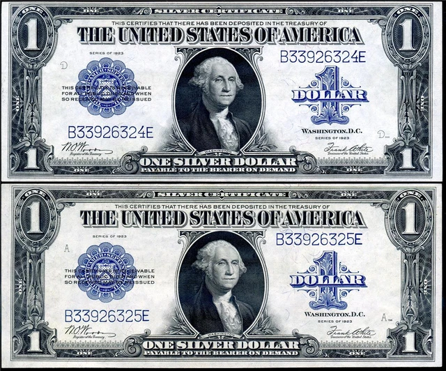 HGR SATURDAY 1923 $1 RARER Woods/White (2 Consecutive#) Appears CH UNCIRCULATED