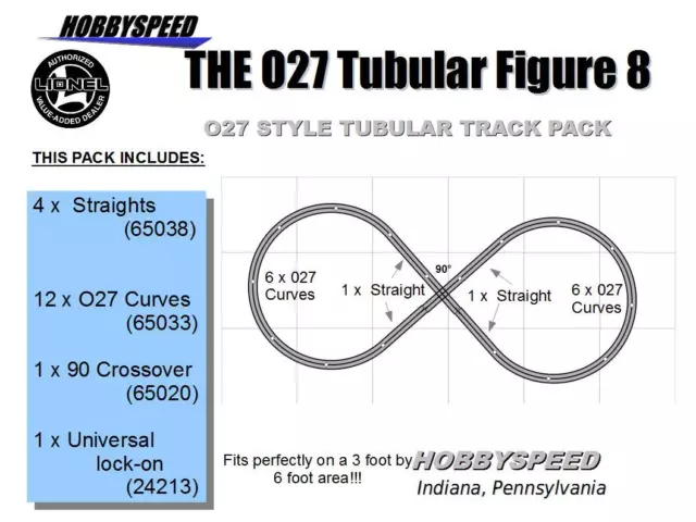 LIONEL 027 GAUGE TUBULAR FIGURE 8 TRACK PACK LAYOUT design 3 Rail Steel & lockon
