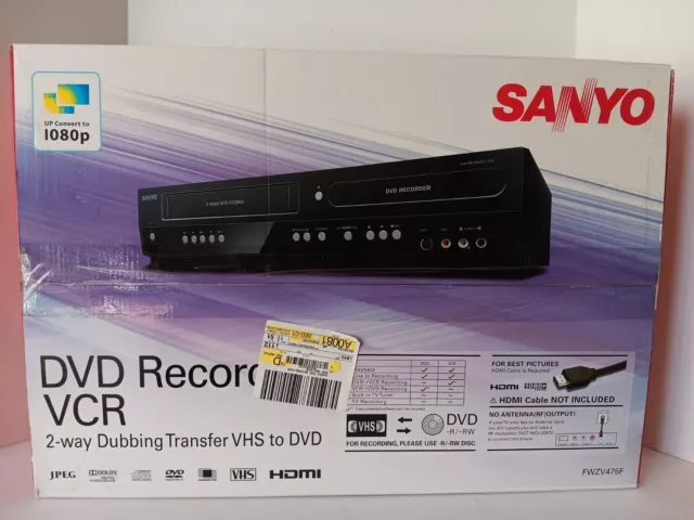 Sanyo DVD VCR Combo Recorder FWZV475F Convert VHS to DVD 1080p HDMI Boxed NOS