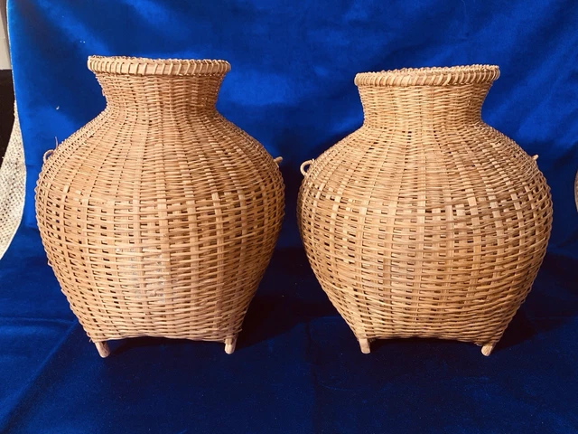 Panier De Pêche Creel En Osier Et Cuir – Vintage, Bordure Verte, Pour Pêche En Eau Douce