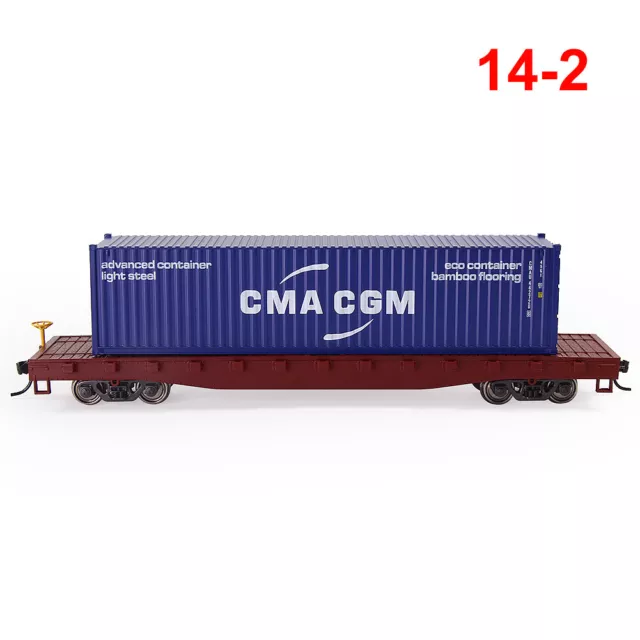 One Set HO Scale 52ft Flat Car 40ft Shipping Container Carriage 1:87 Flatbed