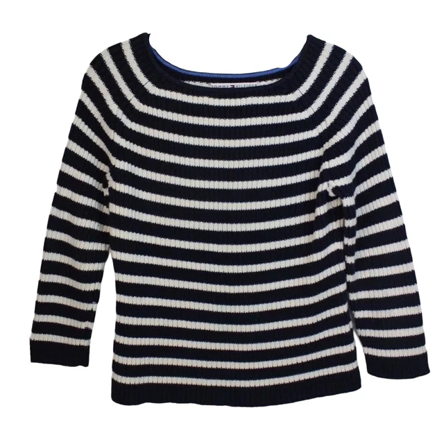 Tommy Hilfiger Vintage Femmes Pull Rayé Bleu Blanc Taille L