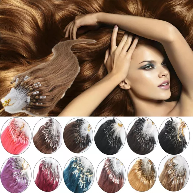 100PCS Thick Micro Loop Ring Beads Hair Extensions 100% Remy Human Hair Straight