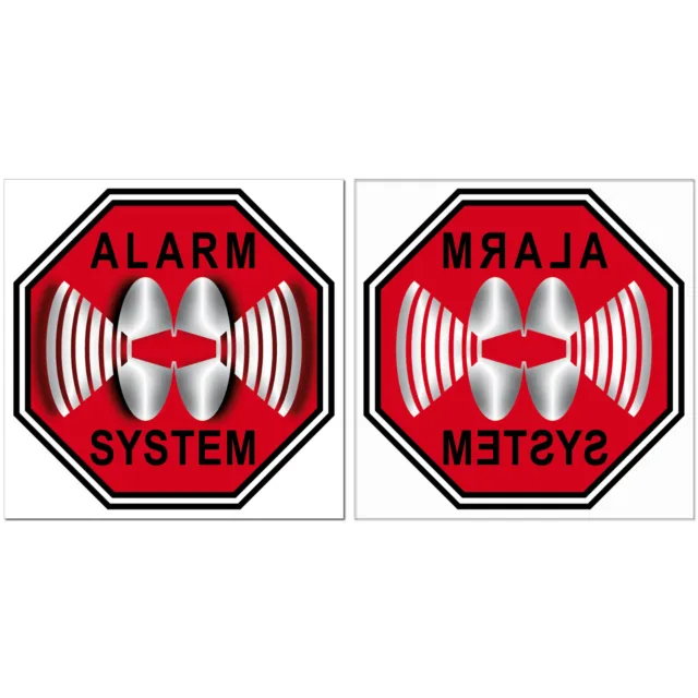 Set Alarm System Aufkleber 5cm rot Sticker gespiegelt + normal 4061963001387