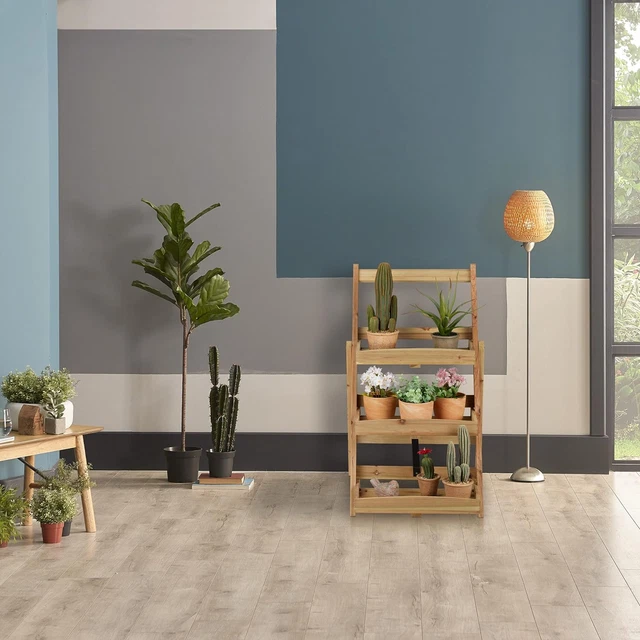 Scaletta Portafiori In Legno Bianco A 2 Ripiani – Scaffale Pieghevole Per Piante E Decorazioni - 4