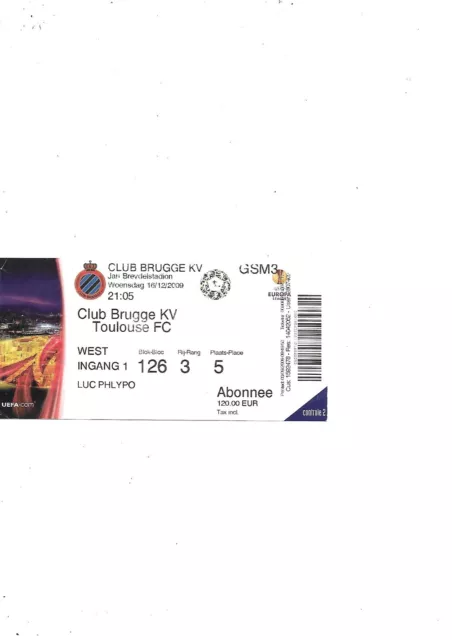 Ticket Club Brugge Kv-Toulouse 09/10 Europa League.