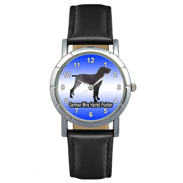 Orologio da polso tedesco puntatore a pelo per cane unisex in vera pelle con cinturino SA1225