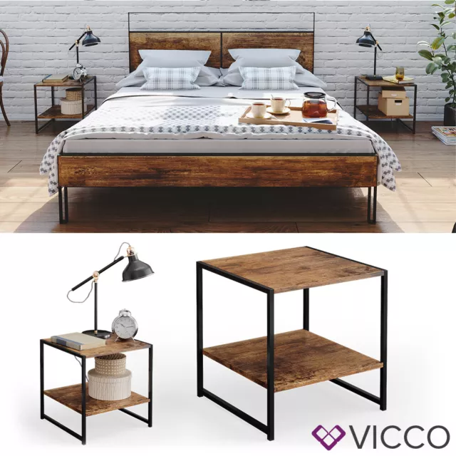 Table de nuit Fyrk table de chevet lot de 2 commode design bois antique Vicco