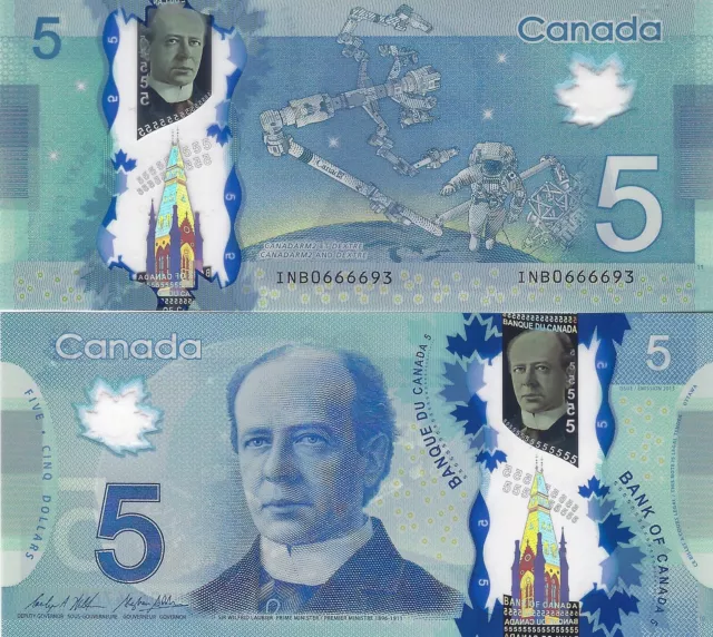 Canada Polymer 5 Dollars 2013 Wilkins-Poloz Inb Prefix Gem Unc