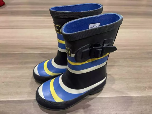 New Joules Boys Welly Rain Boots Waterproof Navy Blue Striped Sz 10 Us/9 Uk