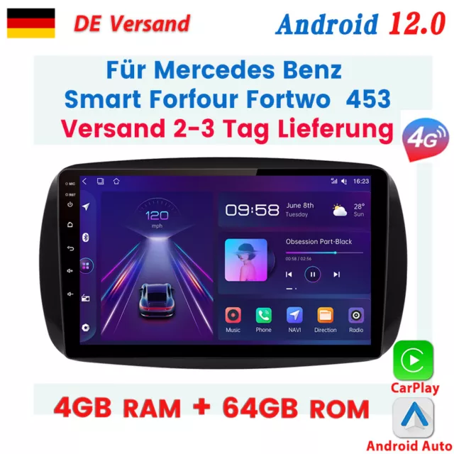 Für Mercedes Benz Smart Forfour Fortwo 453 Carplay 4+64G Autoradio GPS NAVI DAB+