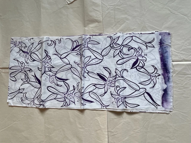 Vintage Cotton Japanese  Kimono Fabric Panel, Purple floral, 14" X 224", Unused