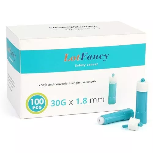 Lancets for Diabetes Testing, 30 Gauge, 100 Counts Safety Lancet, 1.8mm Depth...