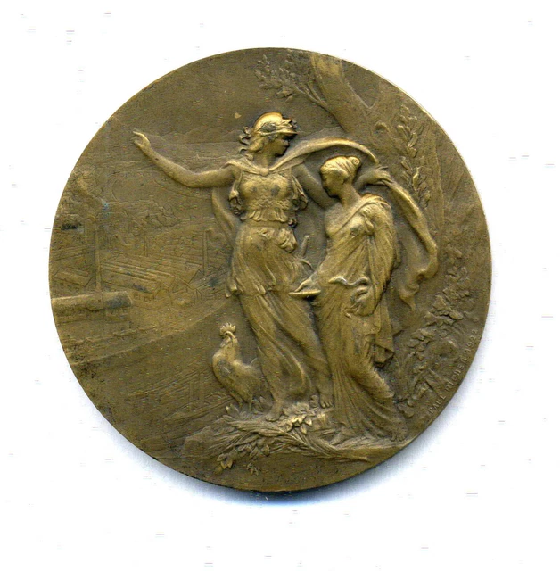 1227# MÉDAILLE EN bronze "Musique art NOUVEAU" Femme musicienne" signée René EUR 33,00