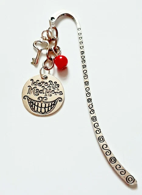 Alice in Wonderland Were All Mad Here Cat Tibetan Silver Handmade Bookmark Gift