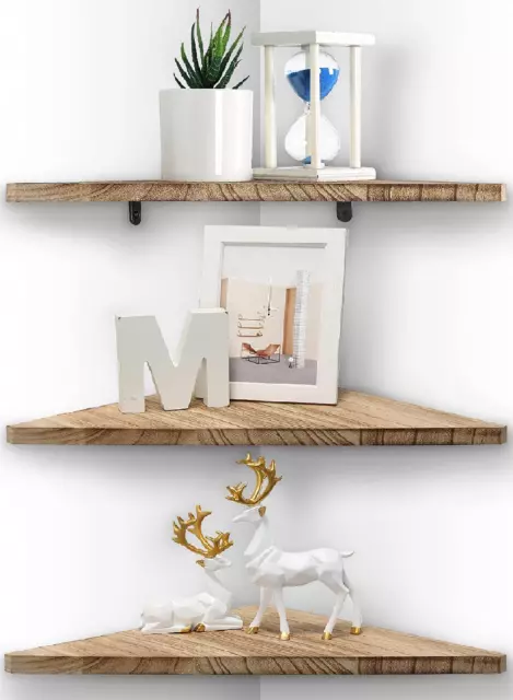 Corner Wall Shelf Floating Shelves for Rustic Wood Storage Display Set of 3