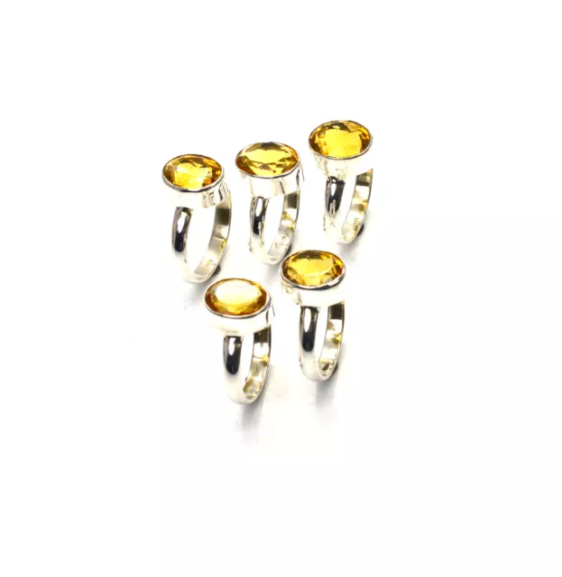 Wholesale 5Pc 925 Solid Sterling Silver Faceted Yellow Citrine Ring Lot F308