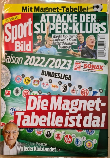 Sport Bild Sonderheft Bundesliga 22 23 SPORT BILD SONDERHEFT SAISON 2022/2023 mit MAGNET TABELLE der 1.und 2