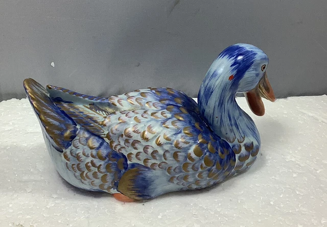 Vintage Paul Hanson Hand-Painted Italian Pottery Ceramic Blue Duck Figurine 7” 2