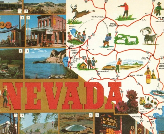 NEVADA NV MAP The Silver State Lake Tahoe Las Vegas Unposted Ephemera Postcard $2.54 - PicClick