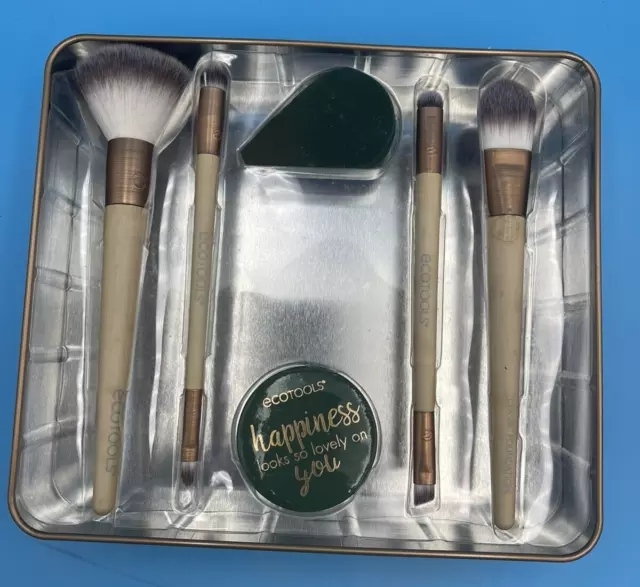 Juego de cepillos de maquillaje ECOTOOLS 6 cabezales de cepillo, 1 esponja y lata reutilizable