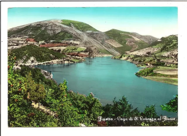 Cartolina Fiastra Lago Di San Lorenzo Al Fiume  Acquarellata 1963