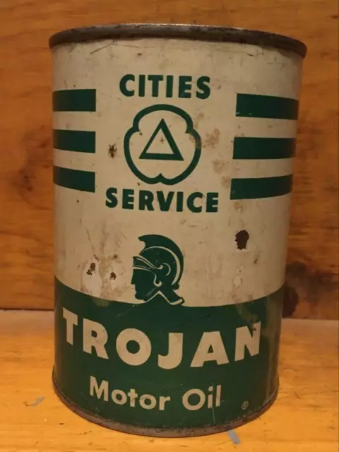 Vintage Cities Service Trojan  Motor Oil Can, 1 Quart, Empty.
