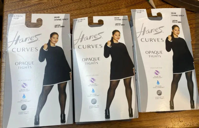 HANES WOMENS CURVES Control Top Opaque Tights X3 Packs 3x/4x Ink Navy  $22.95 - PicClick
