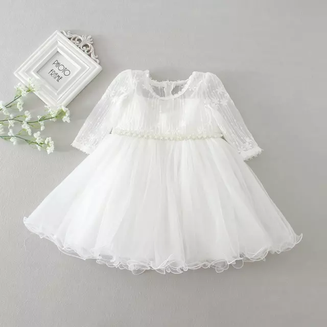 Floral Beaded Lace Christening Dress Infant Baby Embroidery Party Baptism Gown