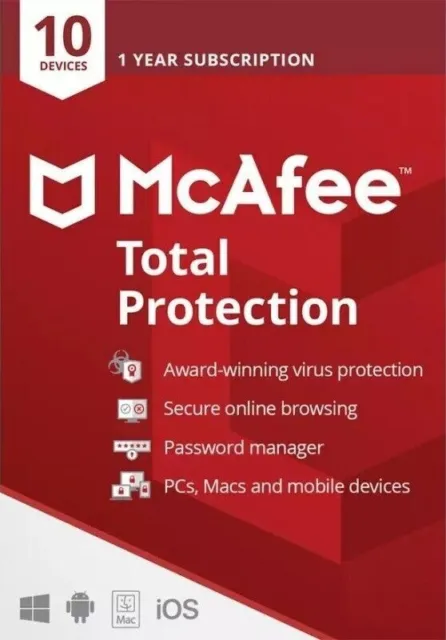 McAfee Total Protection 2024 10 Device 1 Year Antivirus Security