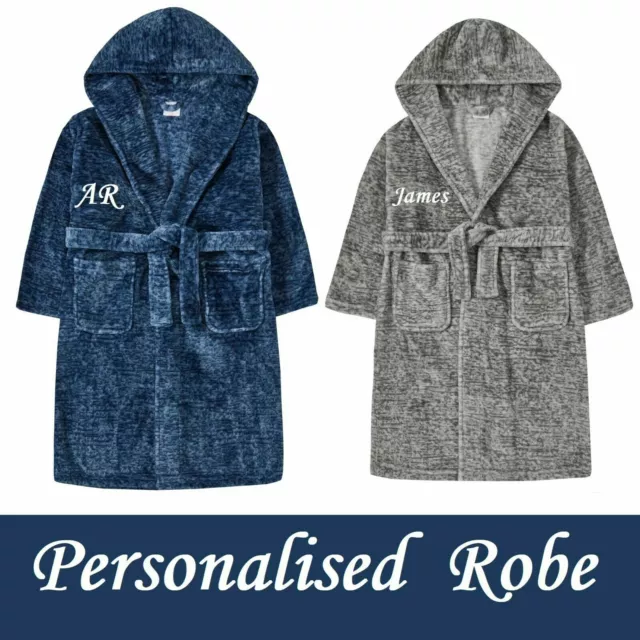 PERSONALISED Kids Boys Children Super Soft Hooded Dressing Gown Robe GIFT