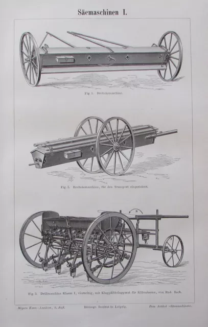 1897 Säemaschinen I. & II. - alter Druck Lithografie old print