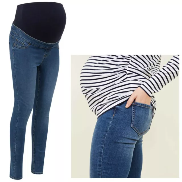 Umstandsneu Look Over Bump Skinny Jeggings blau Größen 8 10 12