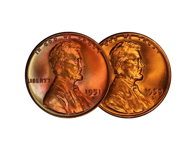 1951 D 1959 D Lincoln Wheat Memorial Cent 1c Brilliant Uncirculated 2 Set