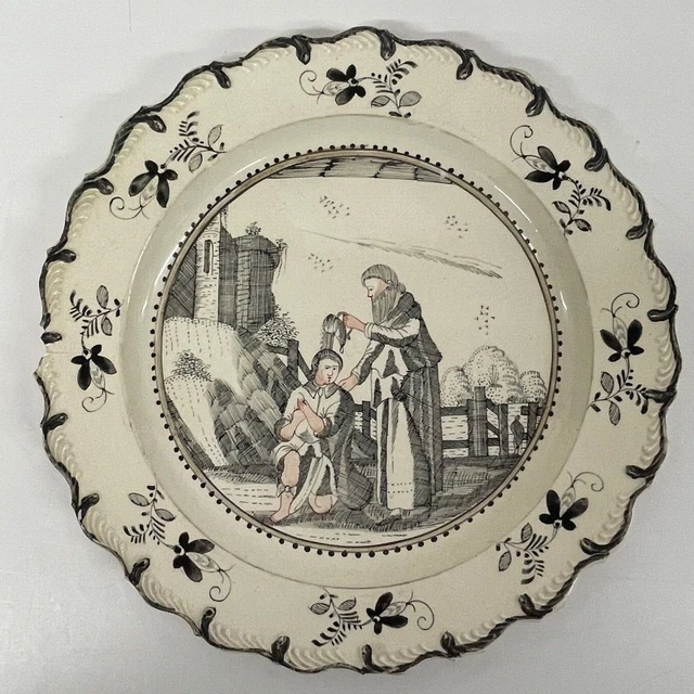 ANTIQUE DUTCH CREAMWARE Plate c1790 religeous Jesuit Style