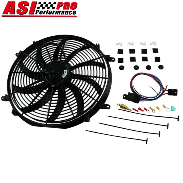 16" Electric Cooling Fan & Thermostat Wiring Switch Relay Kit