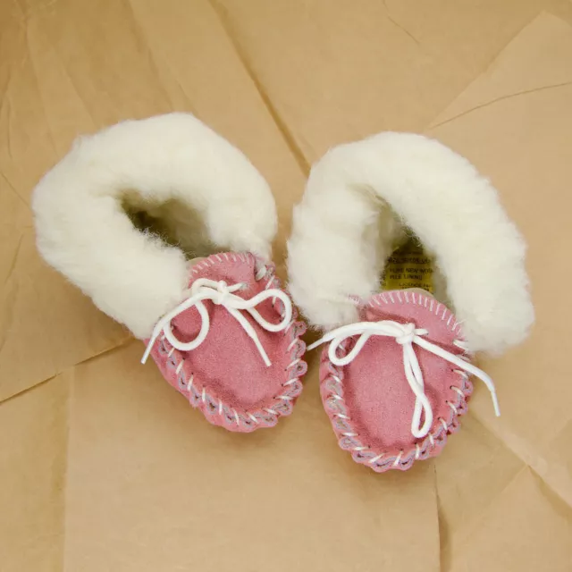 Toddler Moccasins Booties Baby Shoes Pink Suede Vintage Wool (British Size 4)