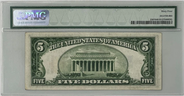 1934-A North Africa $5 Fr. 2307 WWII Emergency Issue Silver Certificate/PMG CU64 2