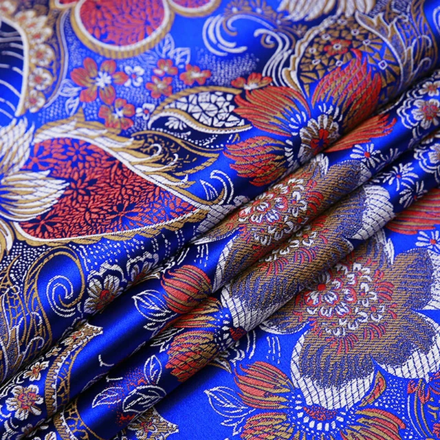 Tissu Brocart Satiné Fleuri Chinois - 1 Mètre Pour Couture Et Loisirs Créatifs | Neuf