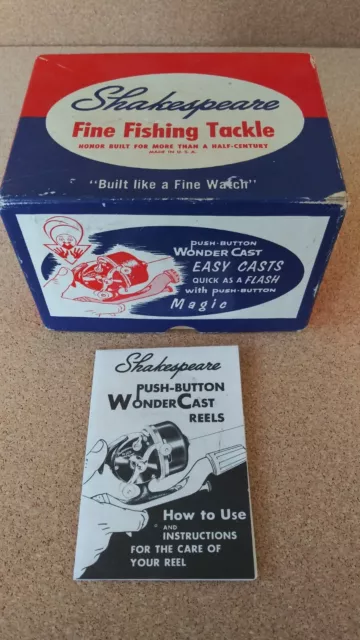 VINTAGE SHAKESPEARE FISHING Reel Box w/ Instruction Book WonderCast BOX  ONLY $15.95 - PicClick
