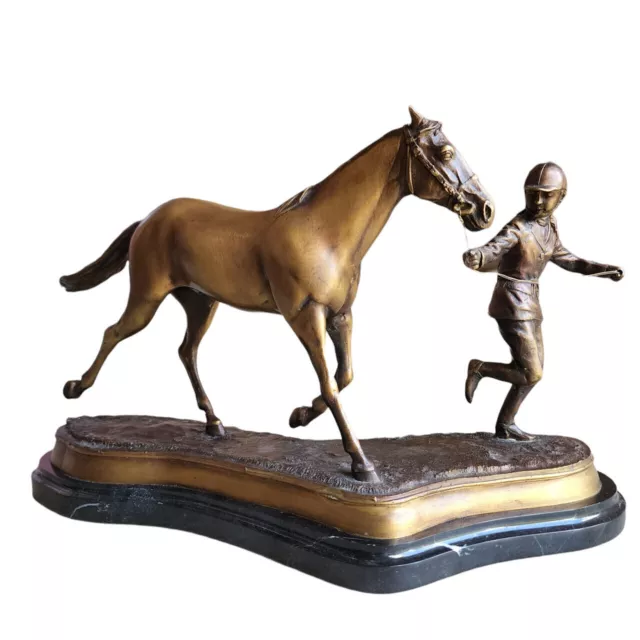 Antique Delaware Park Bronze Sculpture Horse with Jockey on Marble Base