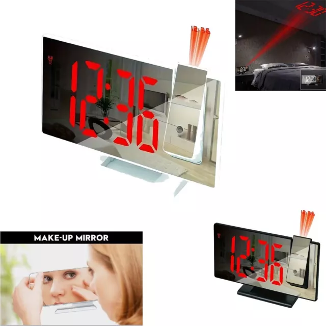 Reloj Proyector Espejo LED Despertador Pantalla LCD Eléctrico Digital Calendario