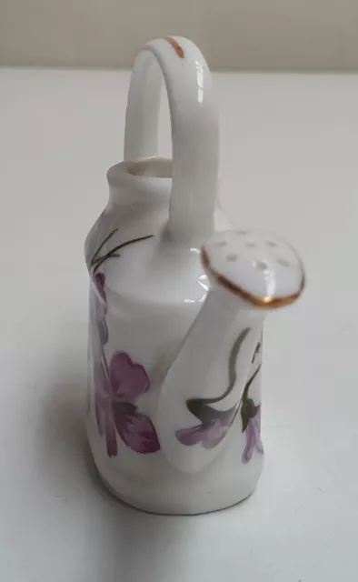 Miniature Porcelain Watering Can Ornament Decorated with Purple Violets 6.5cm 3